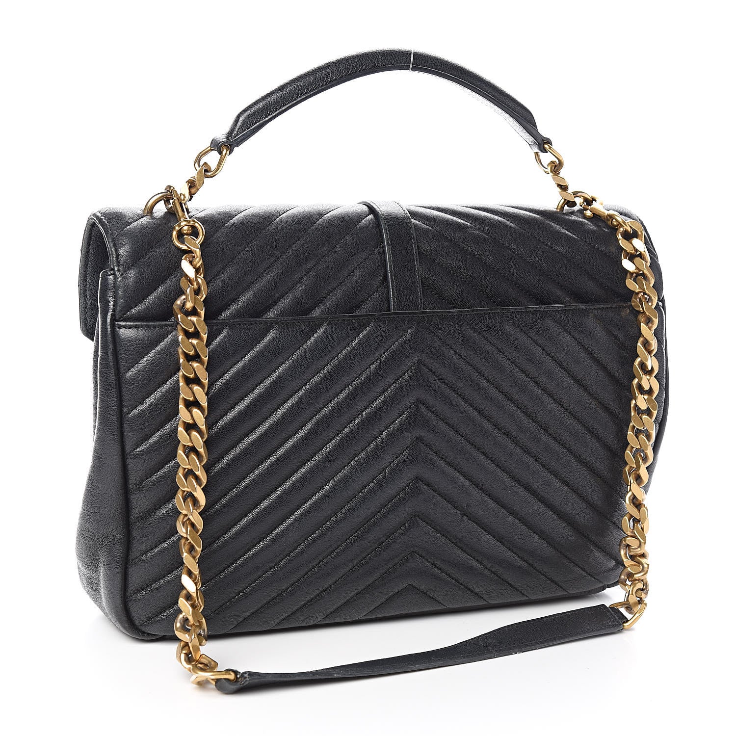 Saint Laurent Sheepskin Matelasse Chevron Monogram Large College Satchel Black 3 of 15