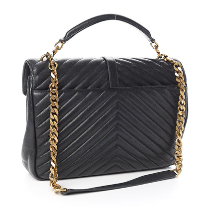 Saint Laurent Sheepskin Matelasse Chevron Monogram Large College Satchel Black 3 of 15