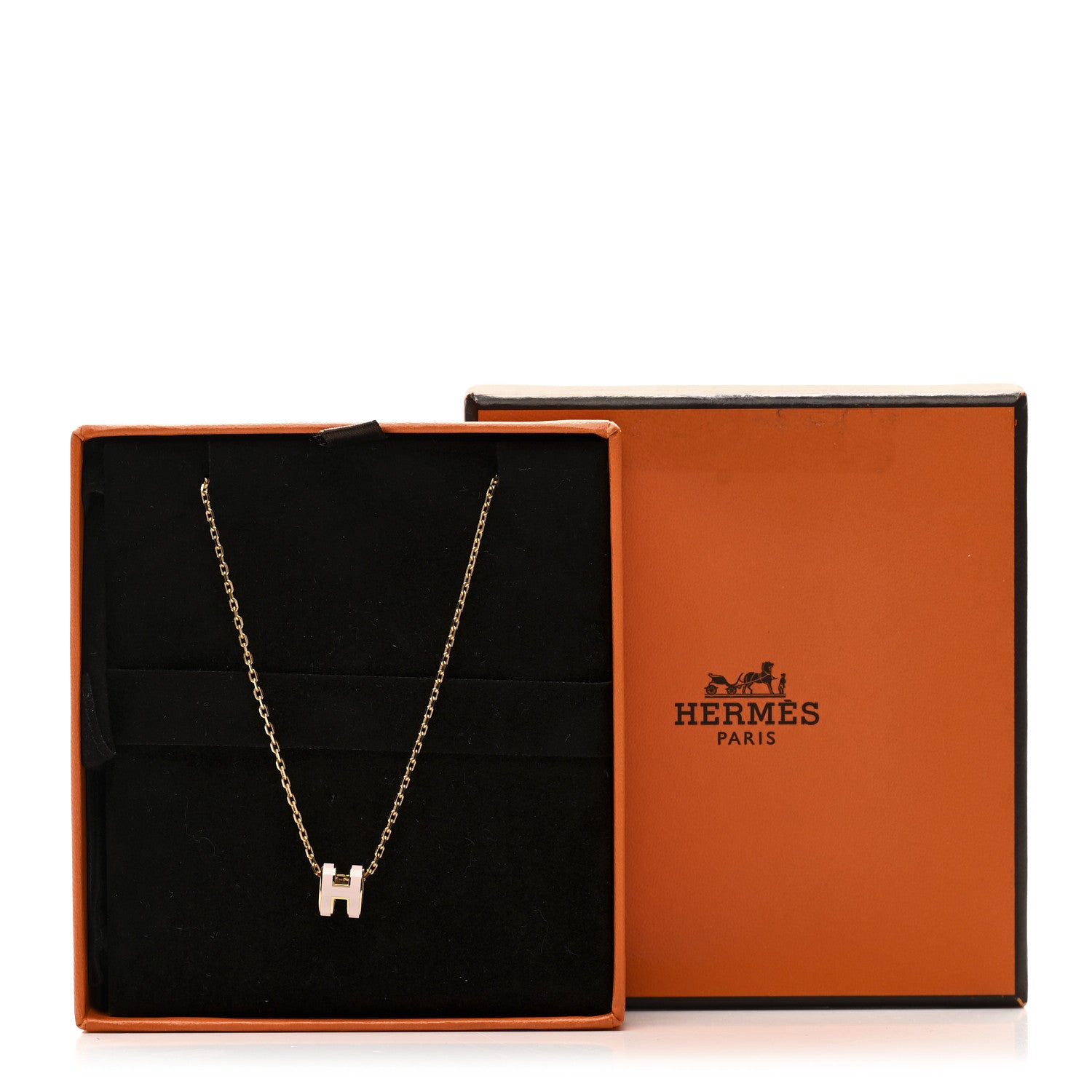 Hermes Lacquered Rose Gold Mini Pop H Pendant Necklace Rose Dragee 7 of 7