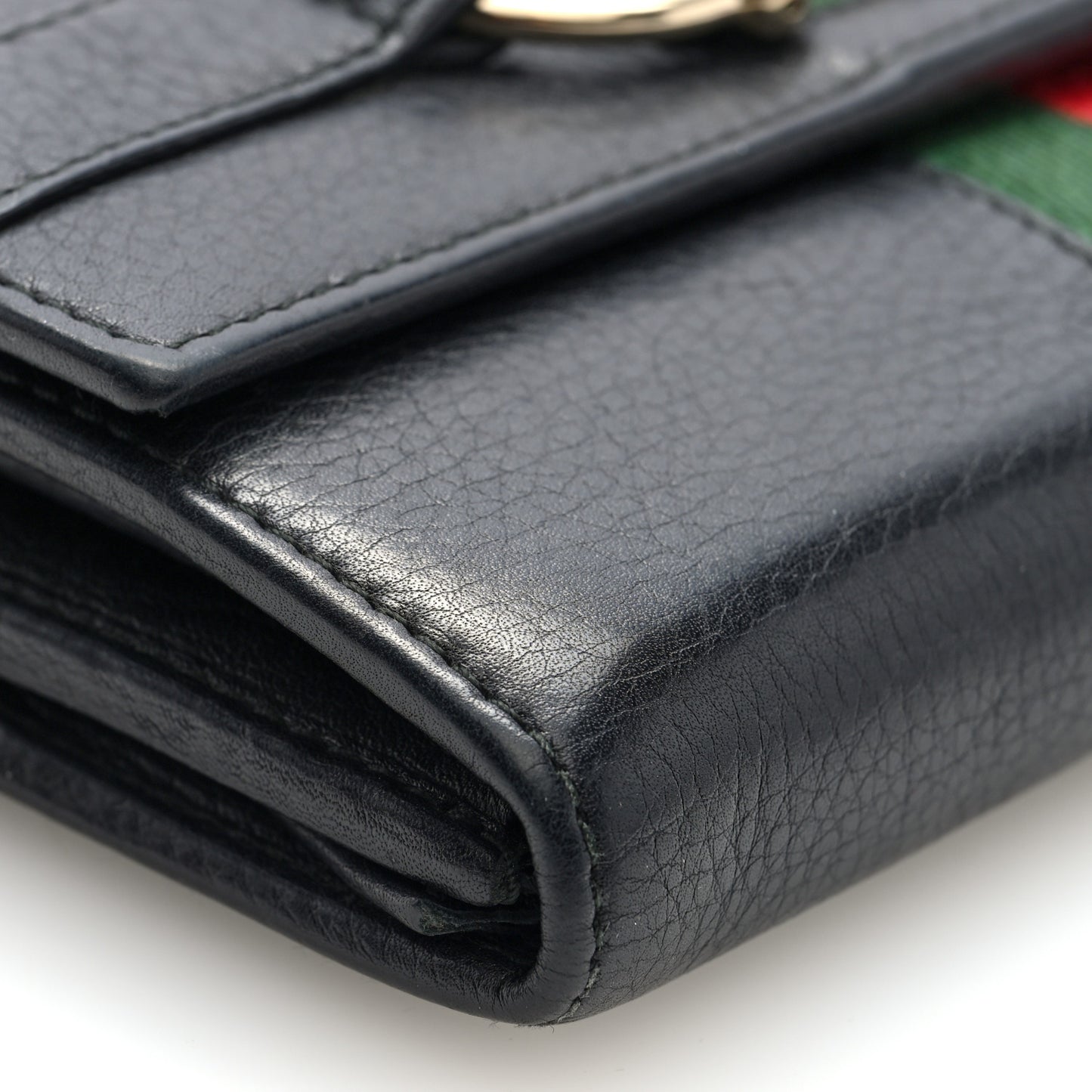 Calfskin Web Horsebit Chain Clutch Wallet Black