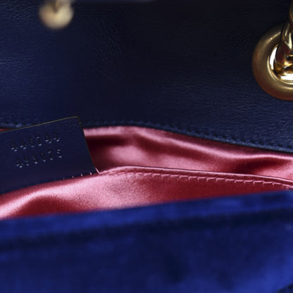 Gucci Velvet Matelasse Embroidered Mini GG Marmont Shoulder Bag Cobalt Blue 8 of 11