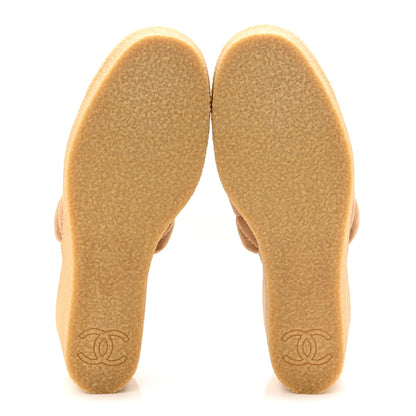 Chanel Suede Calfskin Lambskin Quilted CC Mules 40 Beige Black 6 of 10