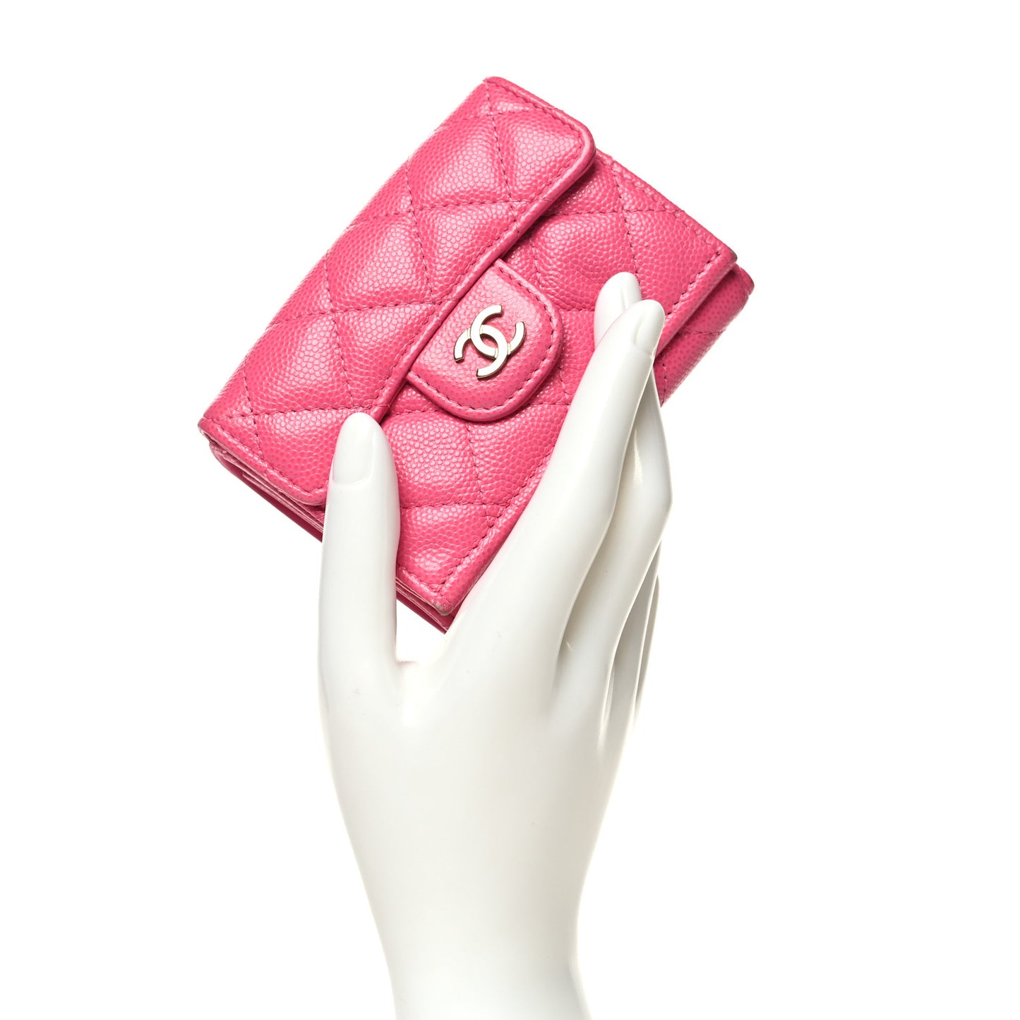 Caviar Quilted Double Flap Wallet Pink