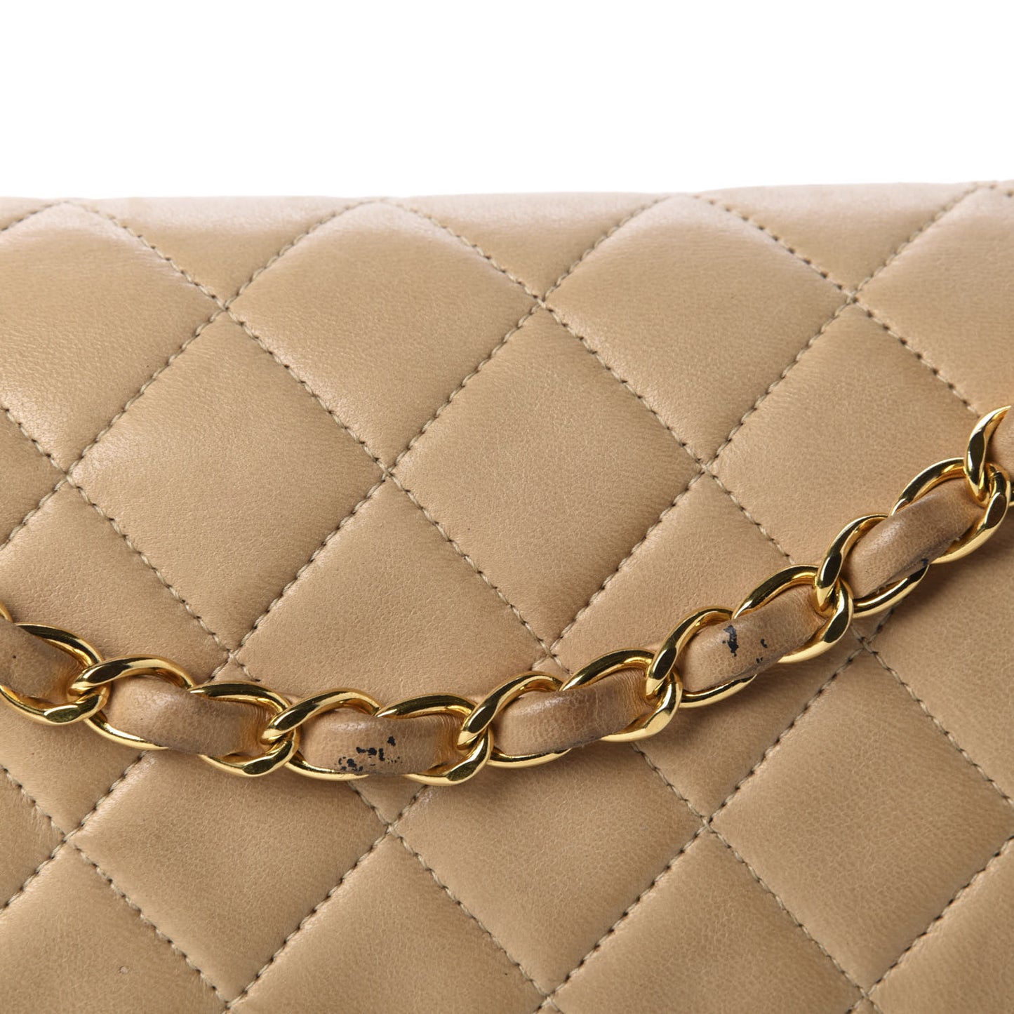 Lambskin Quilted Medium Double Flap Beige