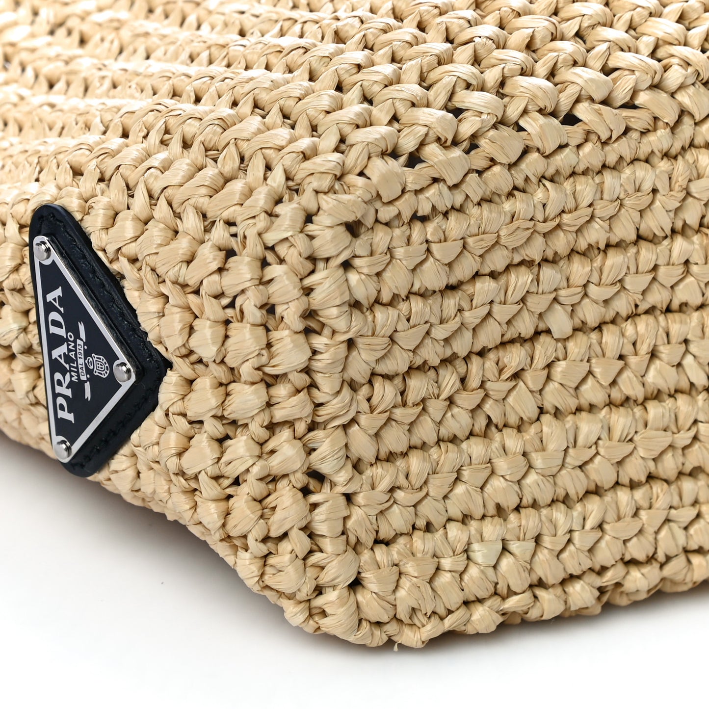 Yarn Raffia Effect Crochet Embroidered Small Logo Tote Naturale