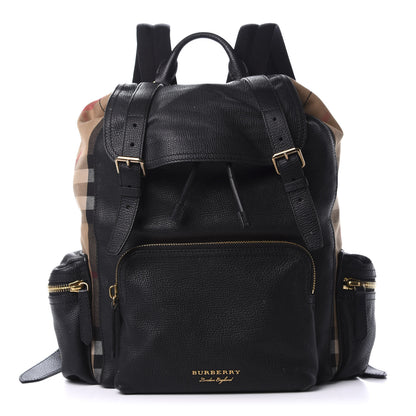 Burberry Derby Calfskin Canvas Mega Check Medium Rucksack Backpack Black 1 of 8