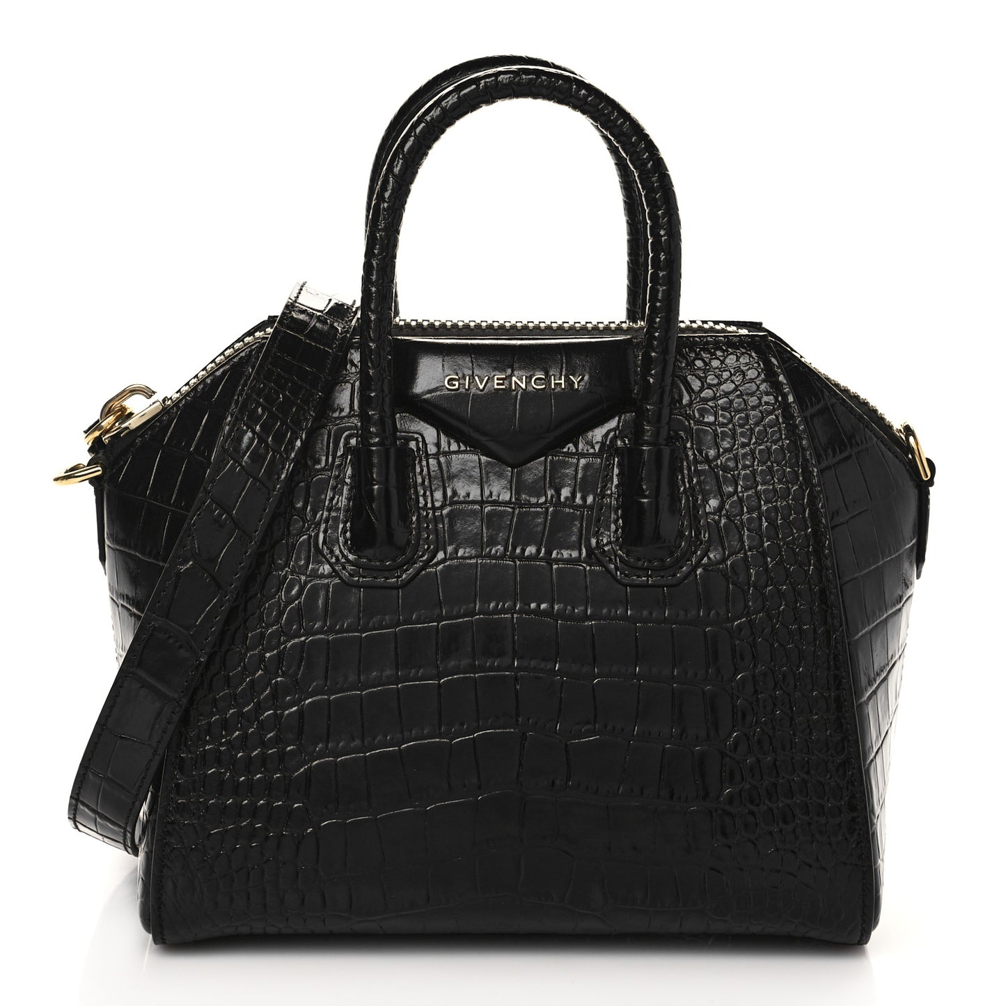 Calfskin Crocodile Embossed Mini Antigona Black