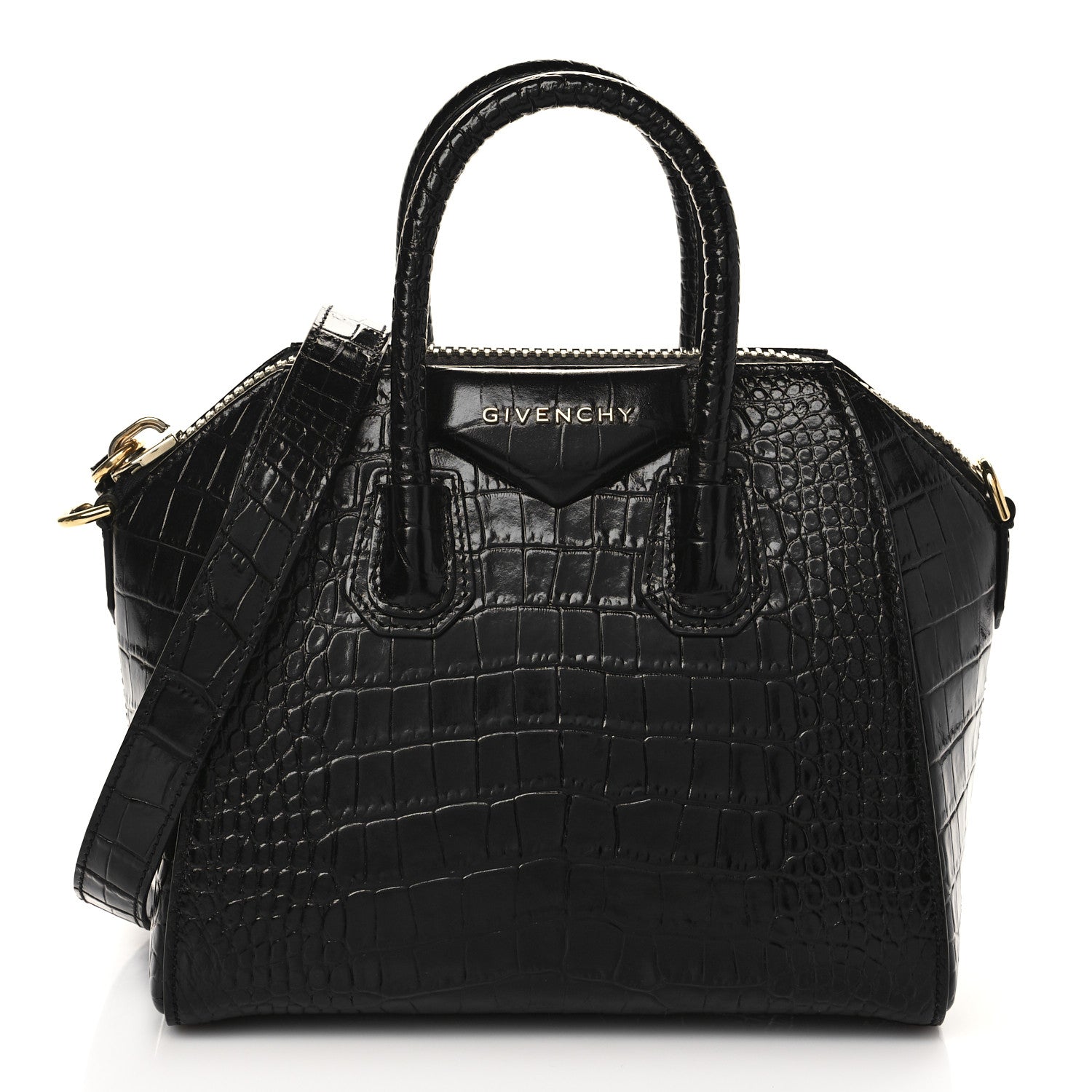 Givenchy Calfskin Crocodile Embossed Mini Antigona Black 1 of 7