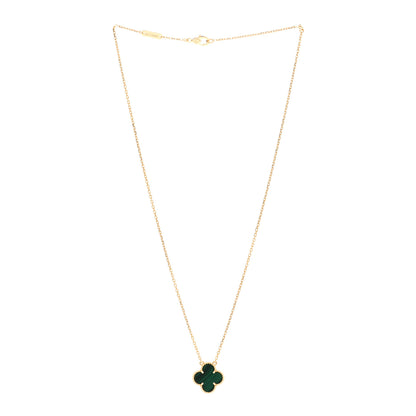 Van Cleef & Arpels 18K Yellow Gold Malachite Vintage Alhambra Pendant Necklace 3 of 5