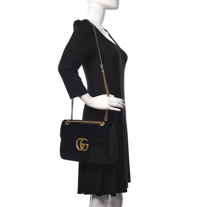 Gucci Velvet Matelasse Medium GG Marmont Shoulder Bag Black 2 of 9