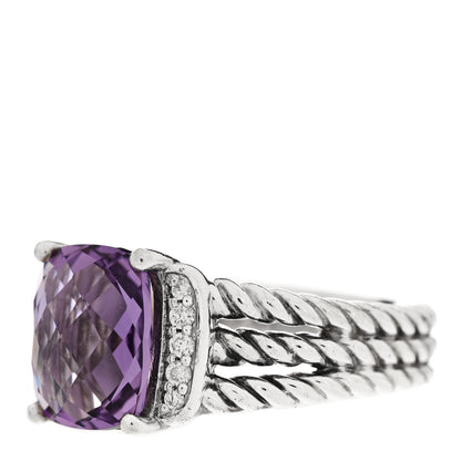 David Yurman Sterling Silver Diamond Amethyst 10mm Petite Wheaton Ring 54 6.75 3 of 8