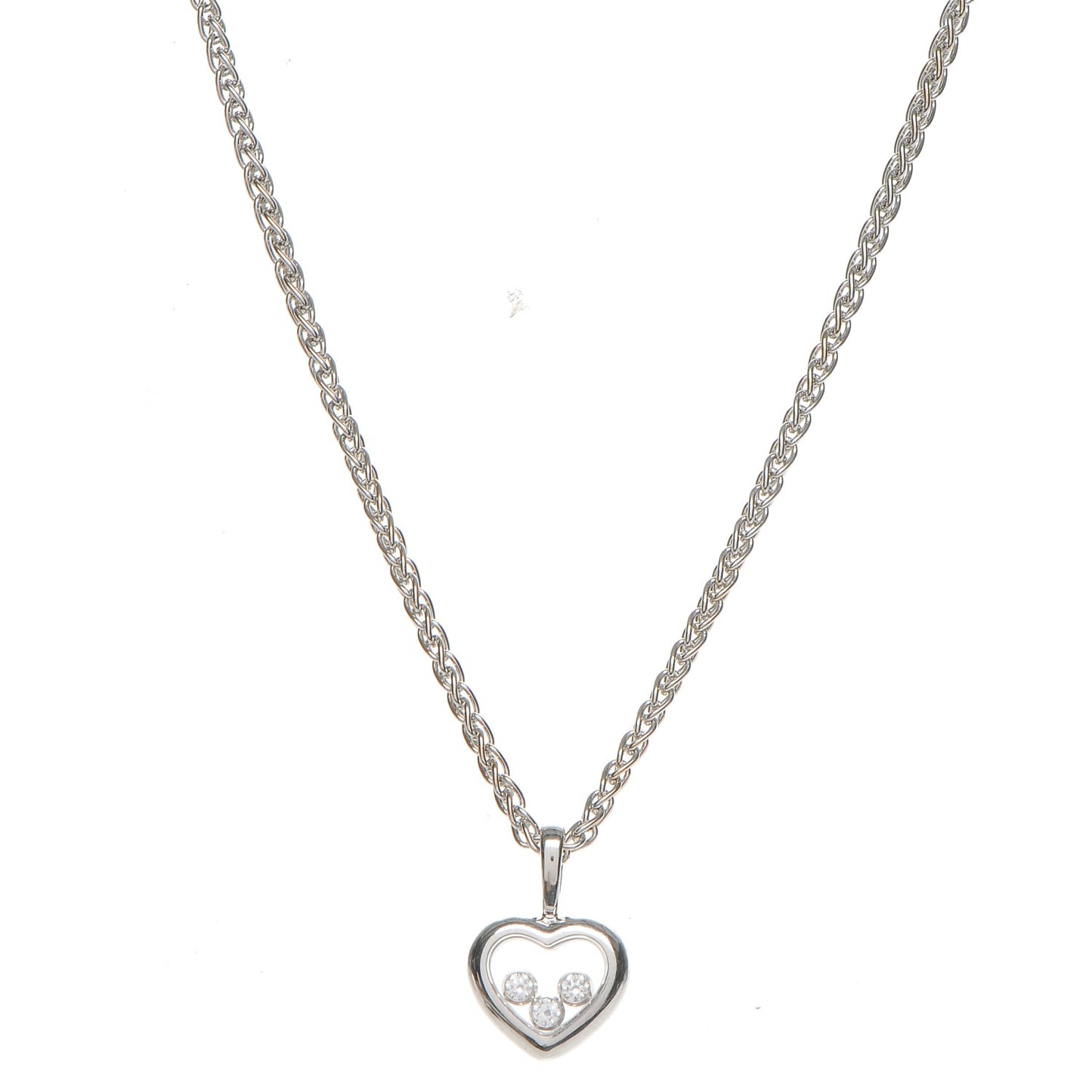 18K White Gold 3 Happy Diamonds Icons Heart Pendant Necklace