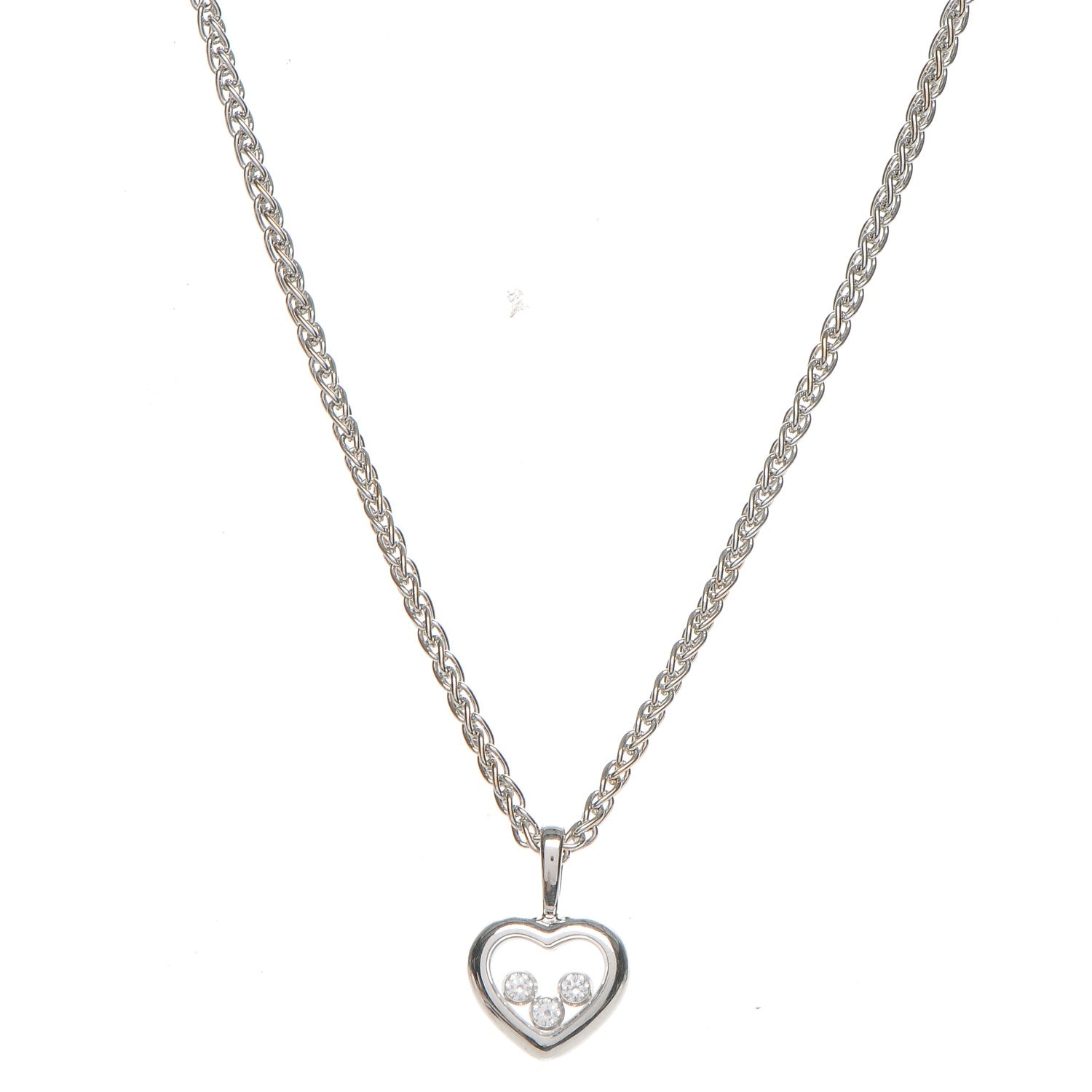 Chopard 18K White Gold 3 Happy Diamonds Icons Heart Pendant Necklace 1 of 8