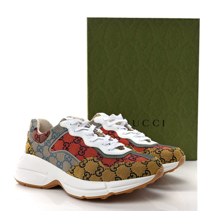 Gucci Monogram Multicolor Demetra Mens Rhyton Sneakers 8.5 Yellow Blue Great White Tabasco 9 of 9