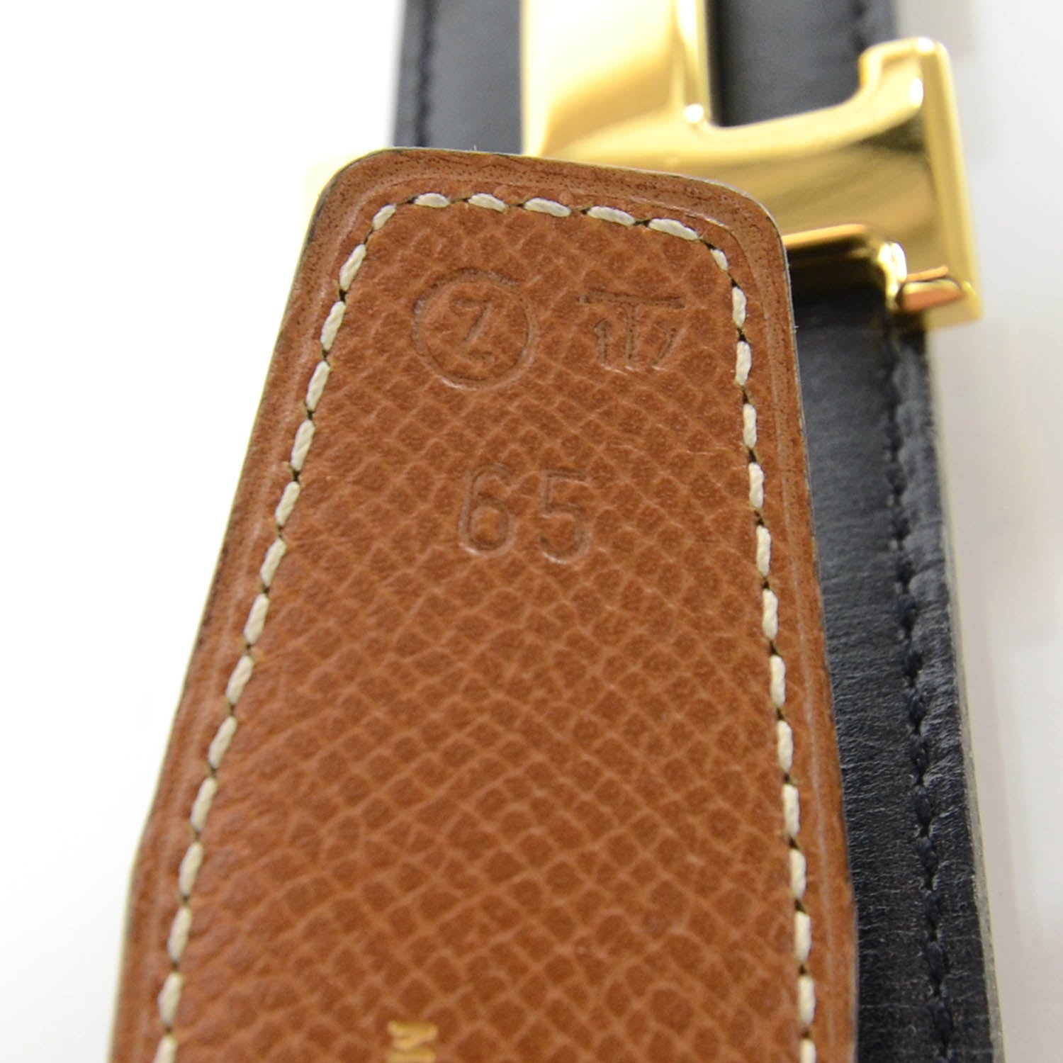 Hermes Box Courchevel Reversible Belt Strap Black Gold 65 3 of 6