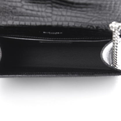 Saint Laurent Calfskin Crocodile Embossed Small Classic Monogram Kate Tassel Satchel Black 5 of 10
