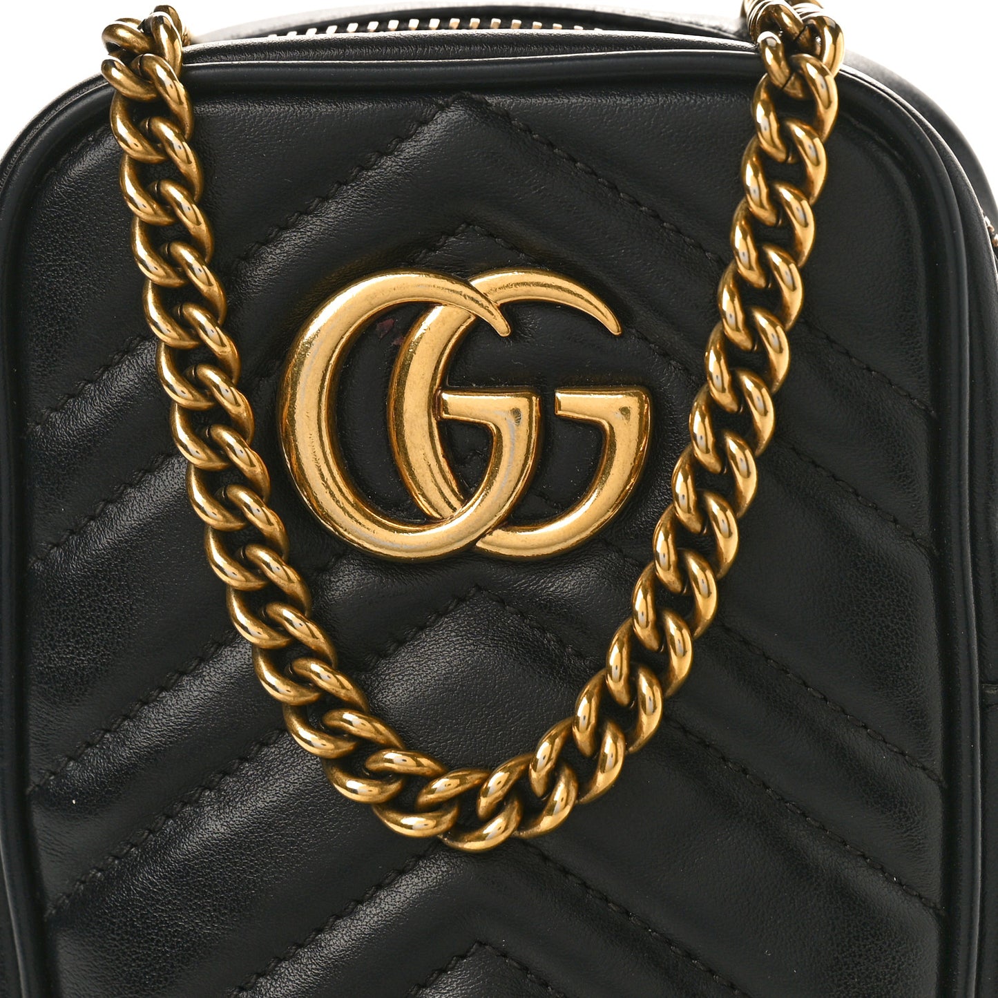 Calfskin Matelasse Mini GG Marmont Crossbody Bag Black