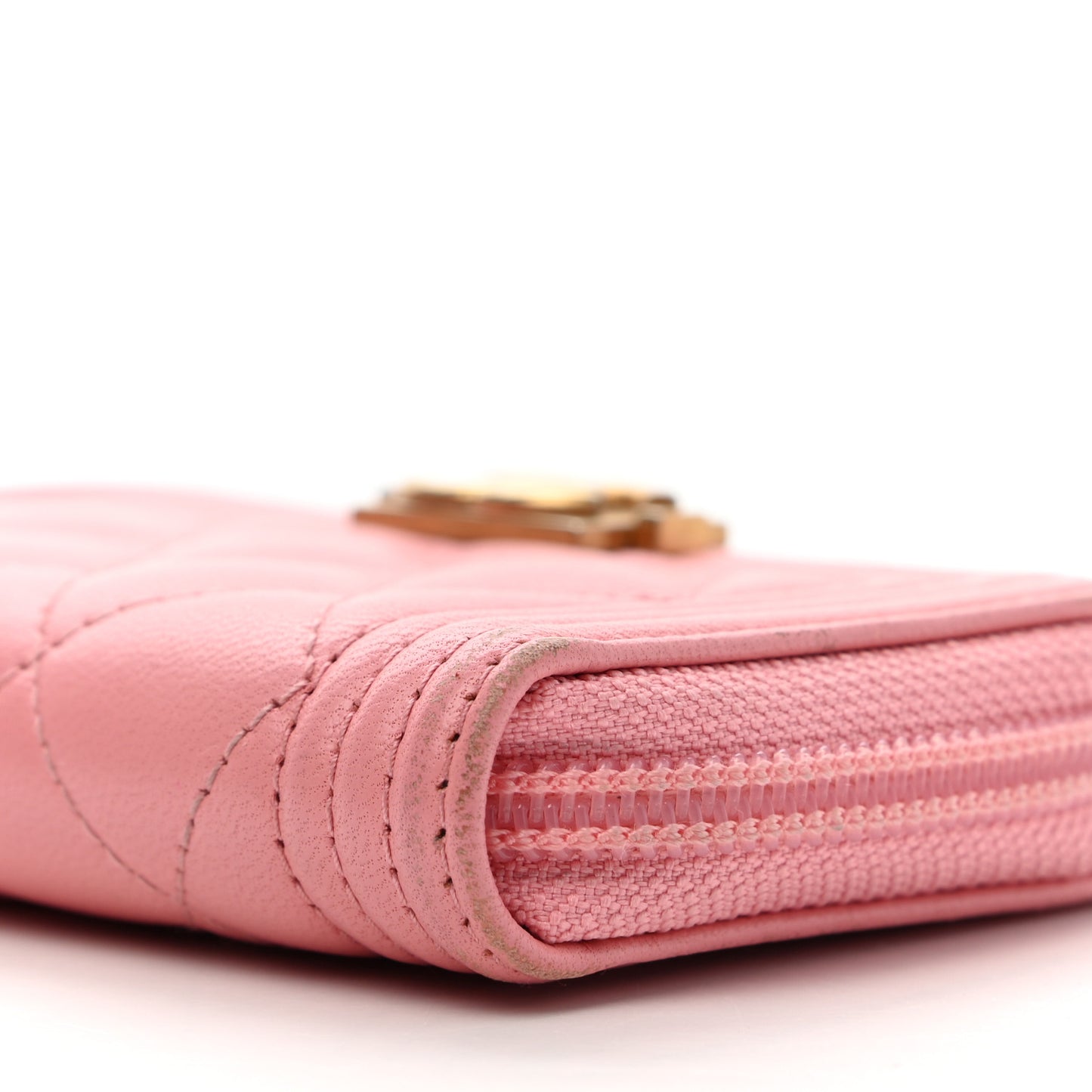 Lambskin Quilted Boy Zip Around Coin Purse Wallet Pink