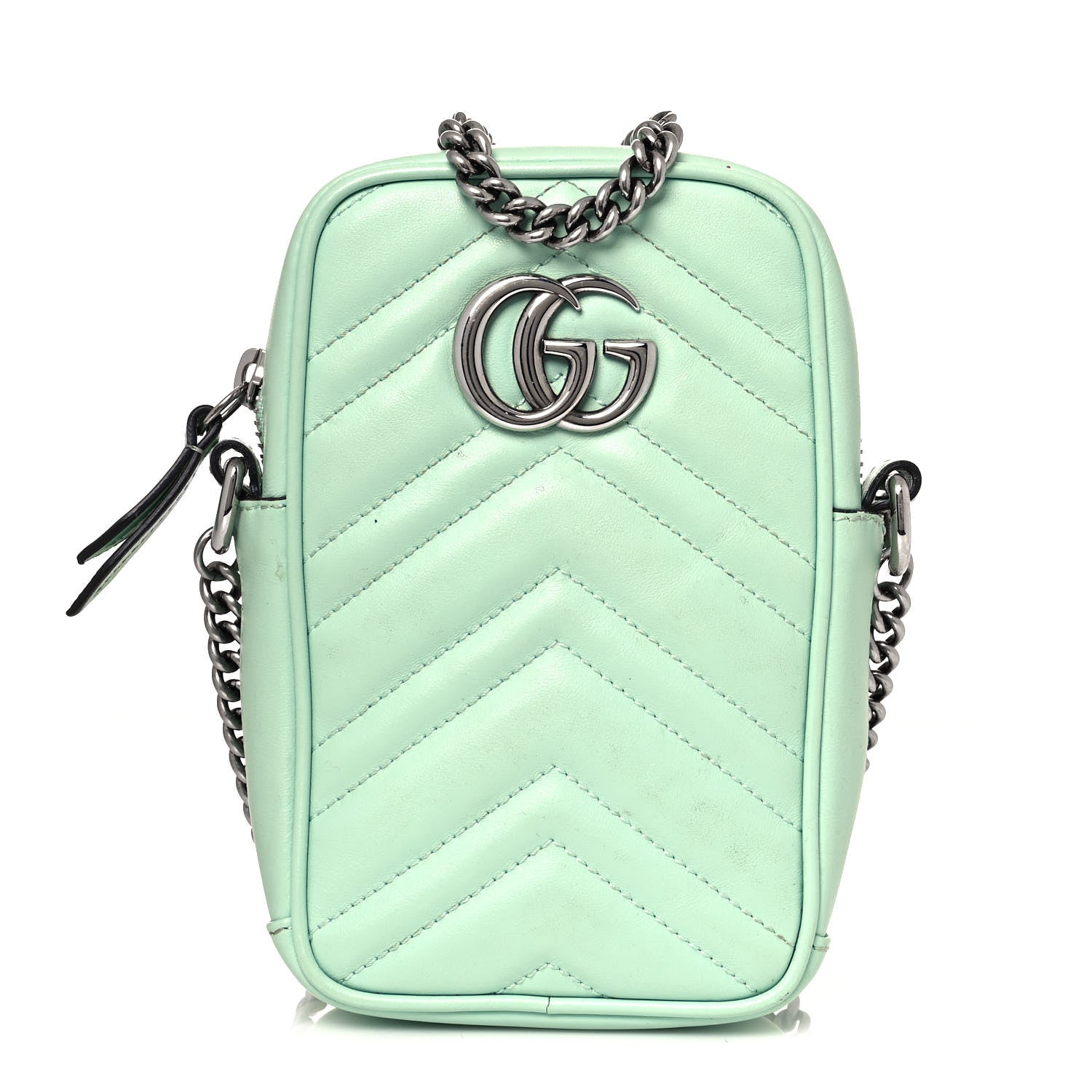 Gucci Calfskin Matelasse Mini GG Marmont Crossbody Bag Water Green 1 of 15