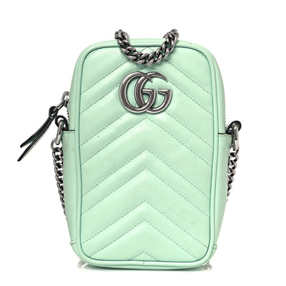 Gucci Calfskin Matelasse Mini GG Marmont Crossbody Bag Water Green 1 of 15