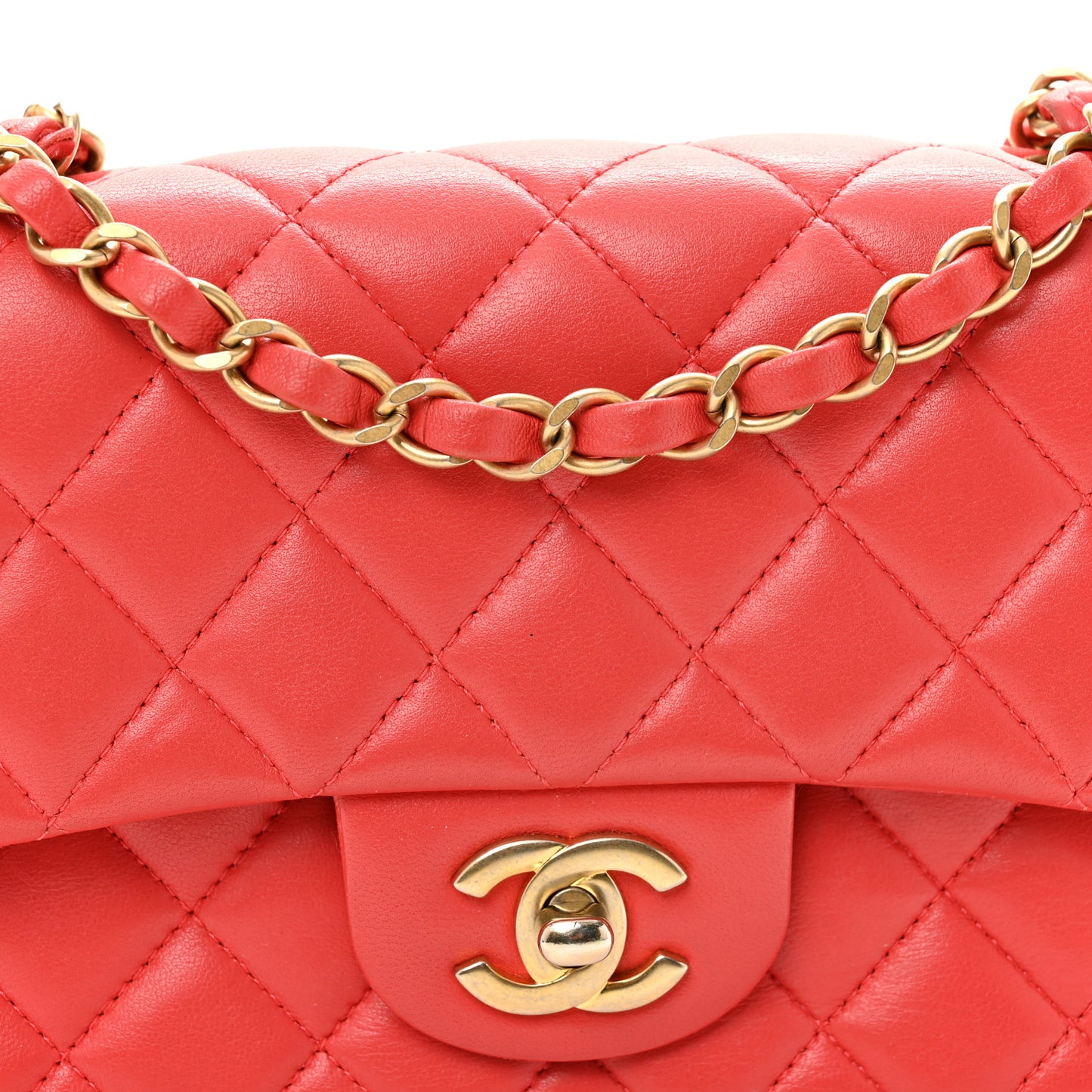 Lambskin Quilted Mini Rectangular Flap Red