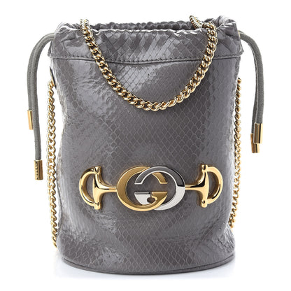 Gucci Snakeskin Mini Zumi Bucket Bag Grey 1 of 9
