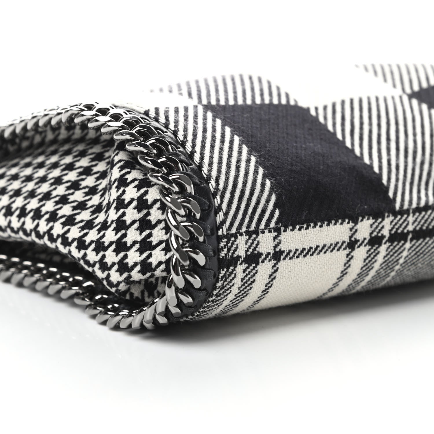 Stella McCartney Wool Plaid Mini Falabella Fold Over Tote Black White 9 of 10