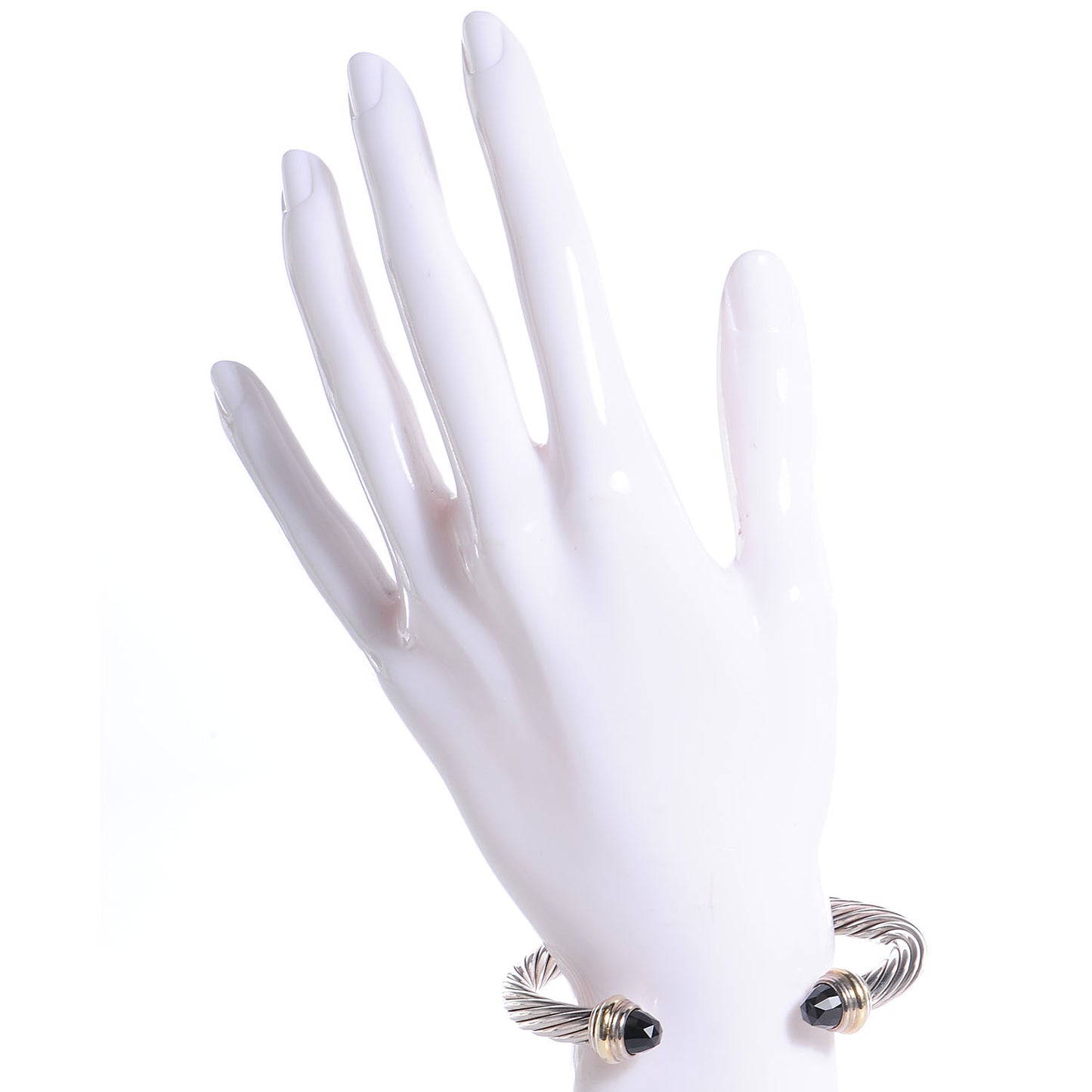 Sterling Silver 14K Yellow Gold Black Onyx 7mm Cable Classics Bracelet