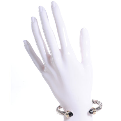David Yurman Sterling Silver 14K Yellow Gold Black Onyx 7mm Cable Classics Bracelet 2 of 6