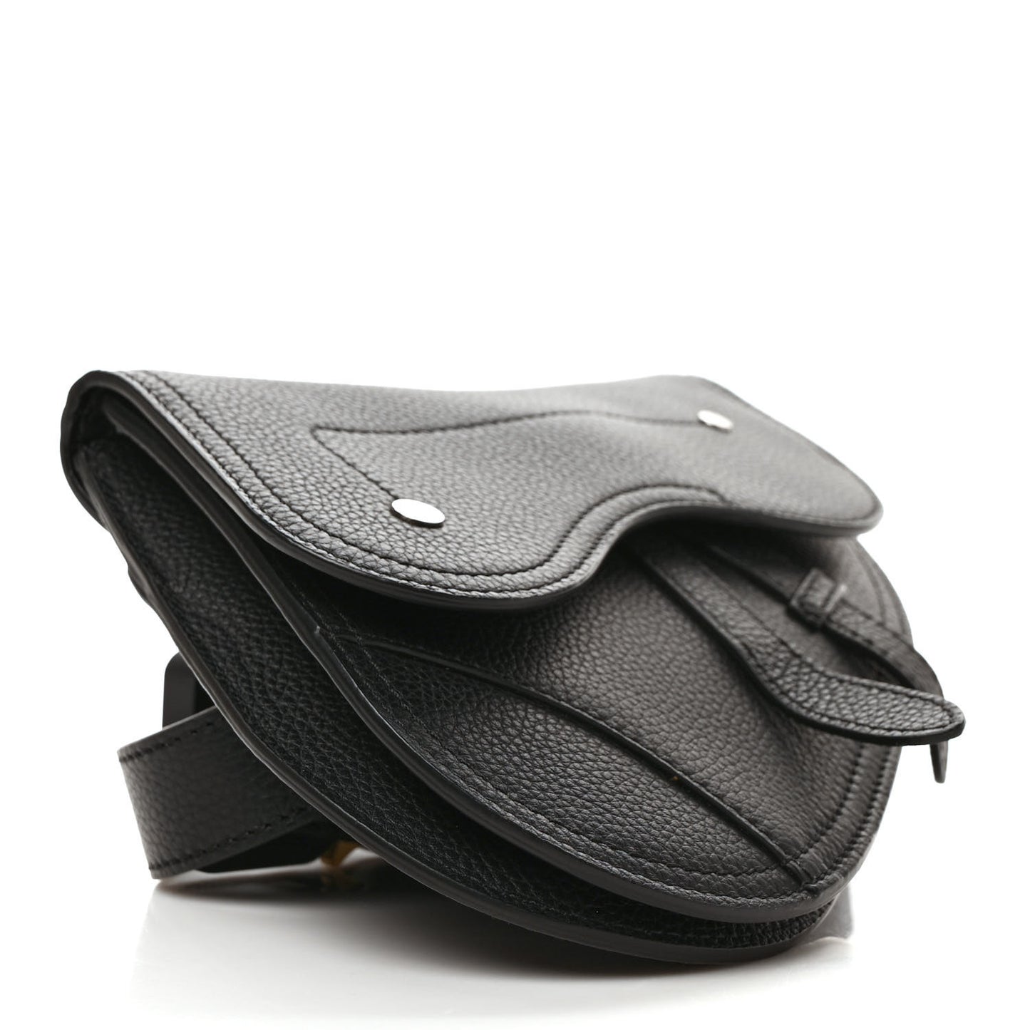 Grained Calfskin Saddle Pouch Belt Bag Black