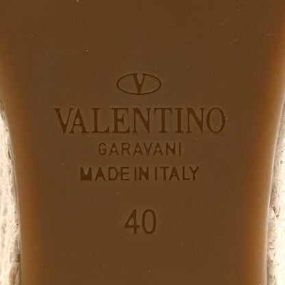 Valentino Garavani Grained Calfskin Rockstud Ankle Strap Espadrille 15/105mm Sandals 40 Light Ivory Natural 6 of 16