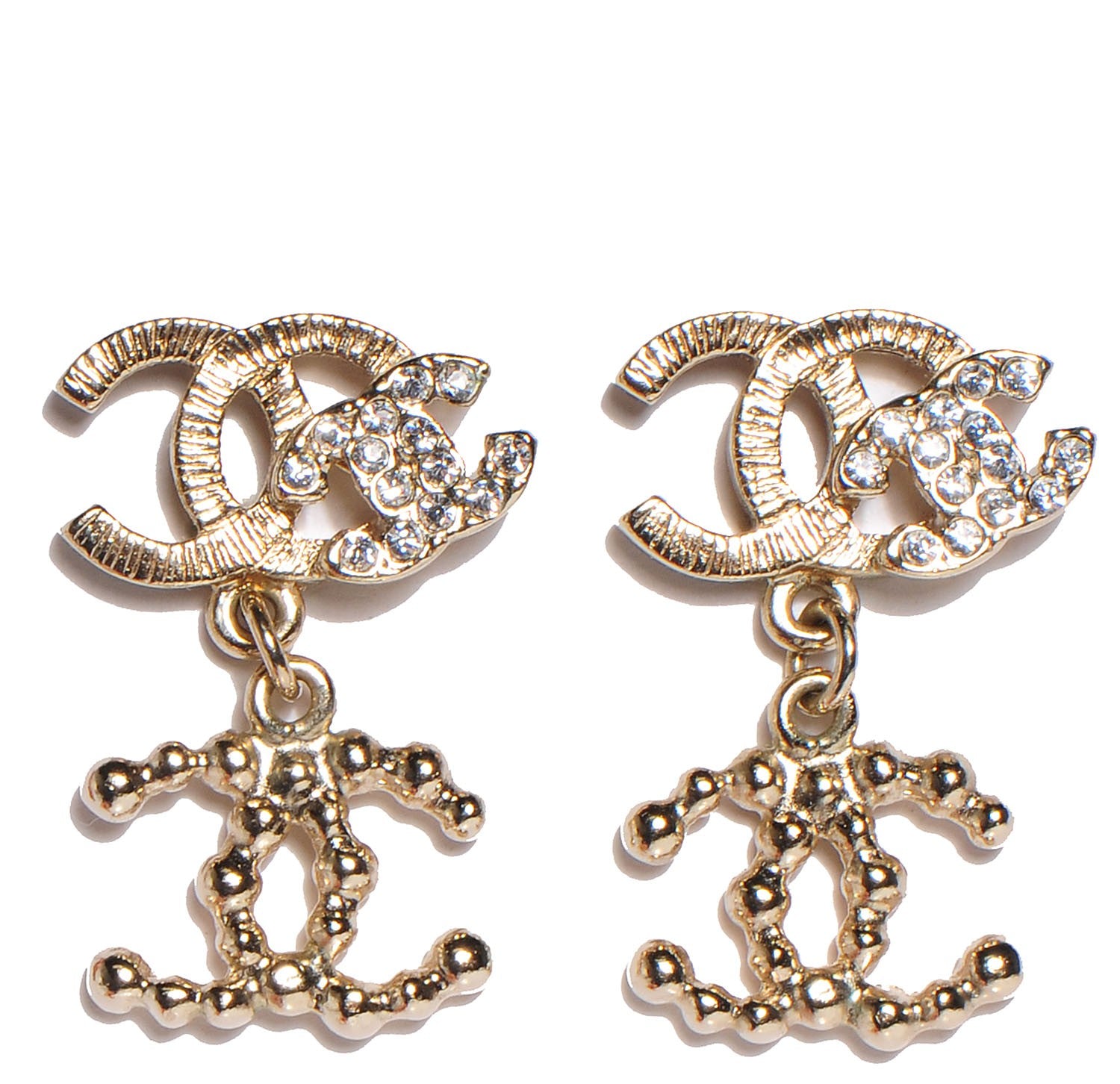 Chanel Crystal CC Drop Earrings Gold 1 of 5