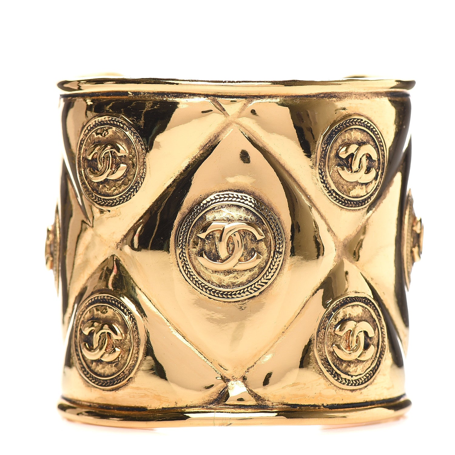 Chanel Metal Quilted Wide CC Cuff Gold 1 of 4
