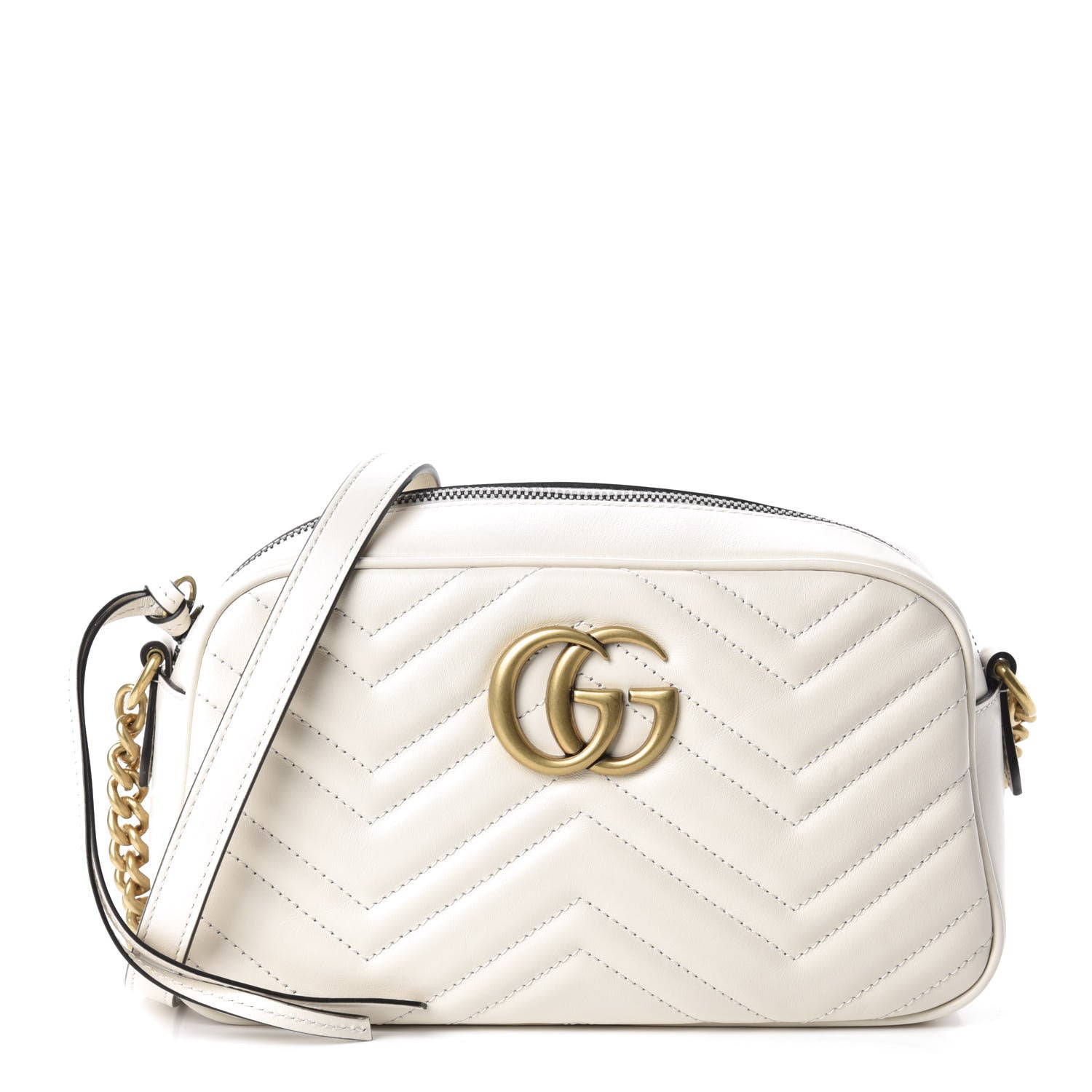 Gucci Calfskin Matelasse Small GG Marmont Chain Shoulder Bag White 1 of 10