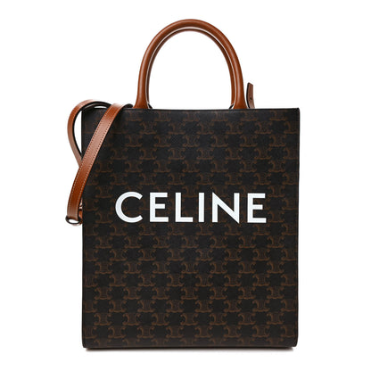 Celine Triomphe Canvas Calfskin Small Vertical Cabas Tan 1 of 8