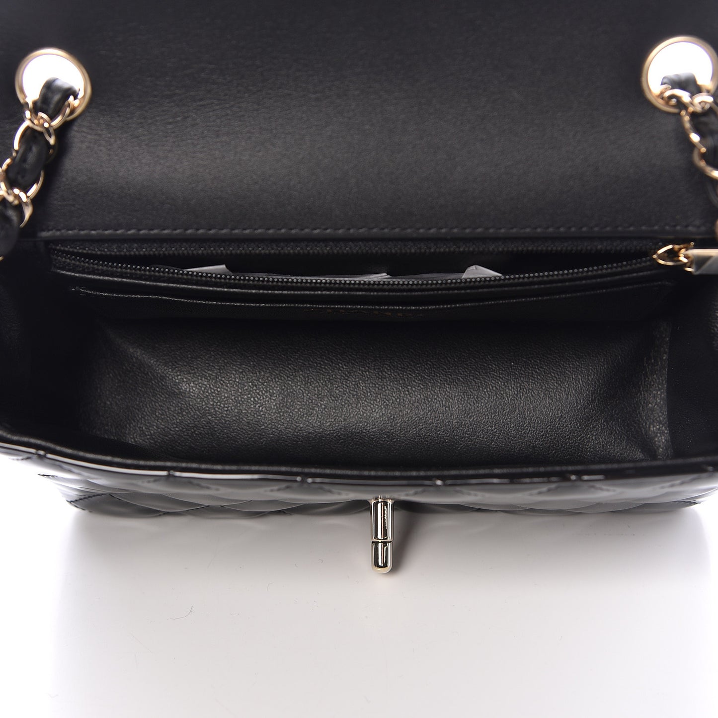 Patent Calfskin Quilted Mini Rectangular Flap Black