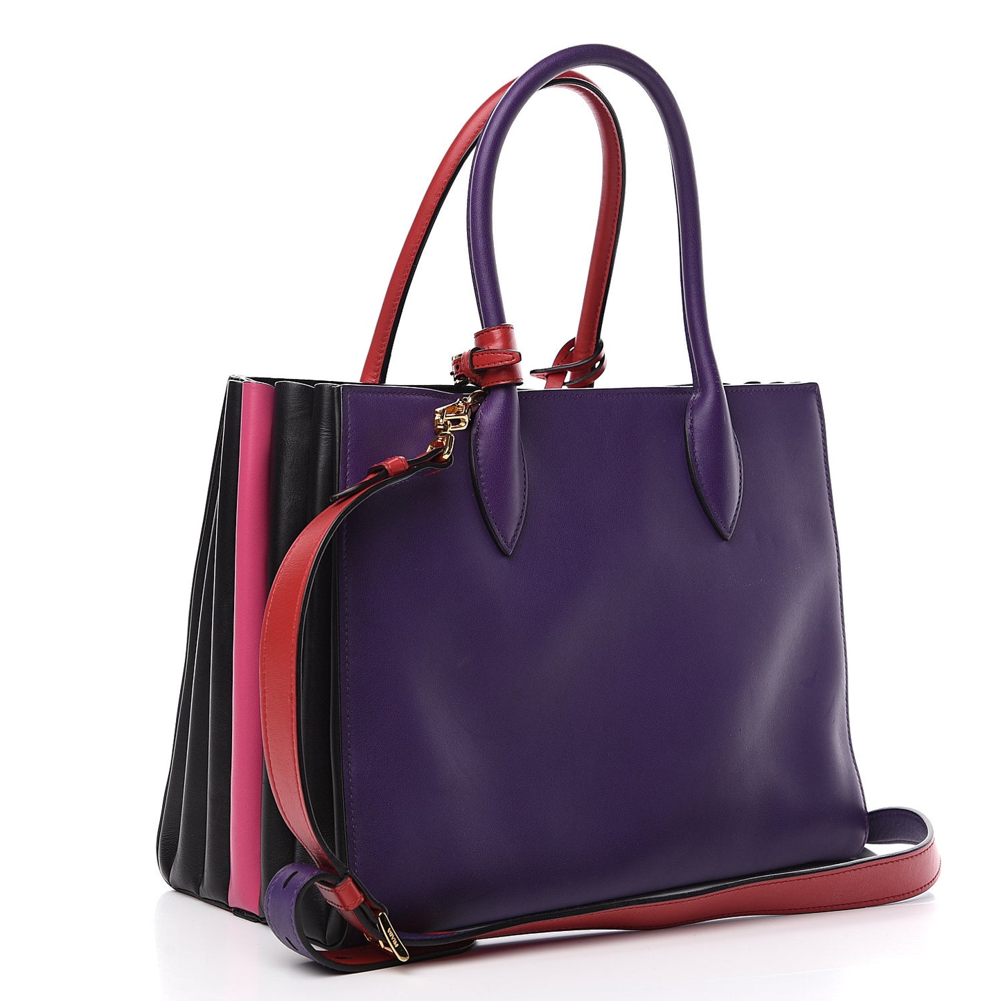 City Calfskin Medium Colorblock Bibliothèque Tote Fuoco Viola Black