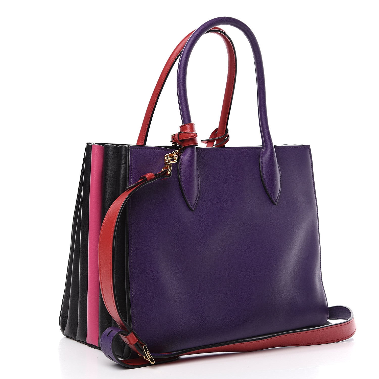 Prada City Calfskin Medium Colorblock Bibliothèque Tote Fuoco Viola Black 2 of 11