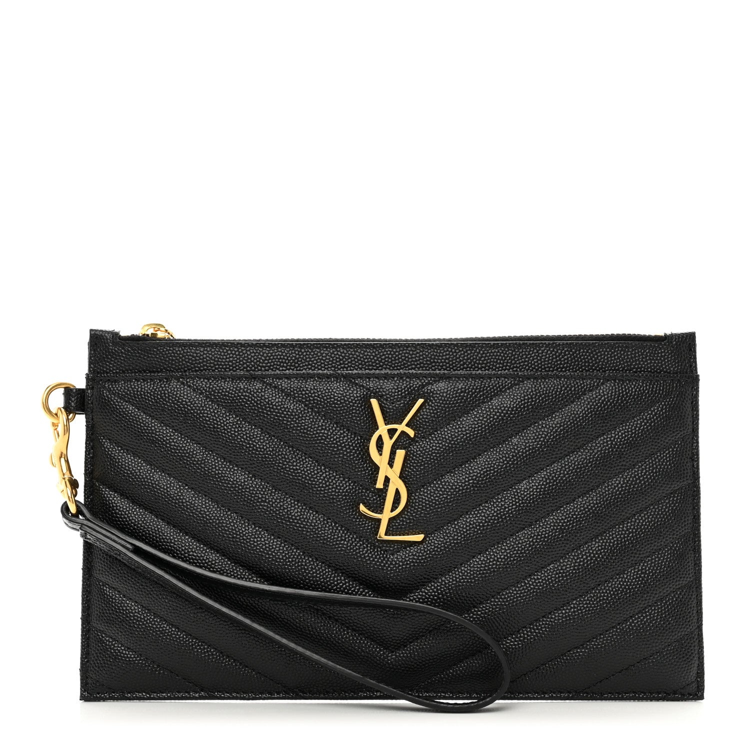Saint Laurent Grain De Poudre Chevron Monogram Large Bill Pouch Black 1 of 9