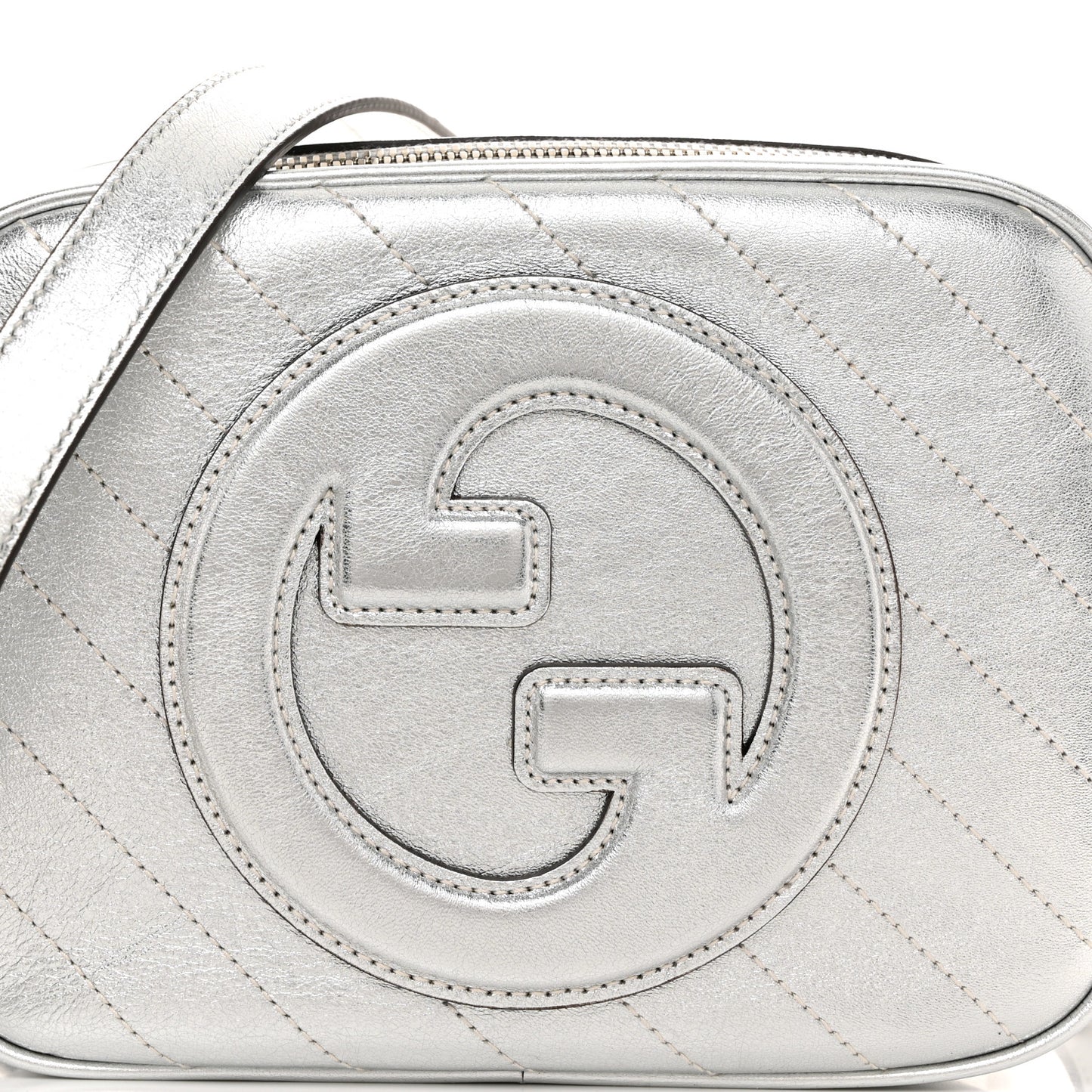 Metallic Sakai Be Green Calfskin Diagonal Stitched Small Blondie Shoulder Bag Silver
