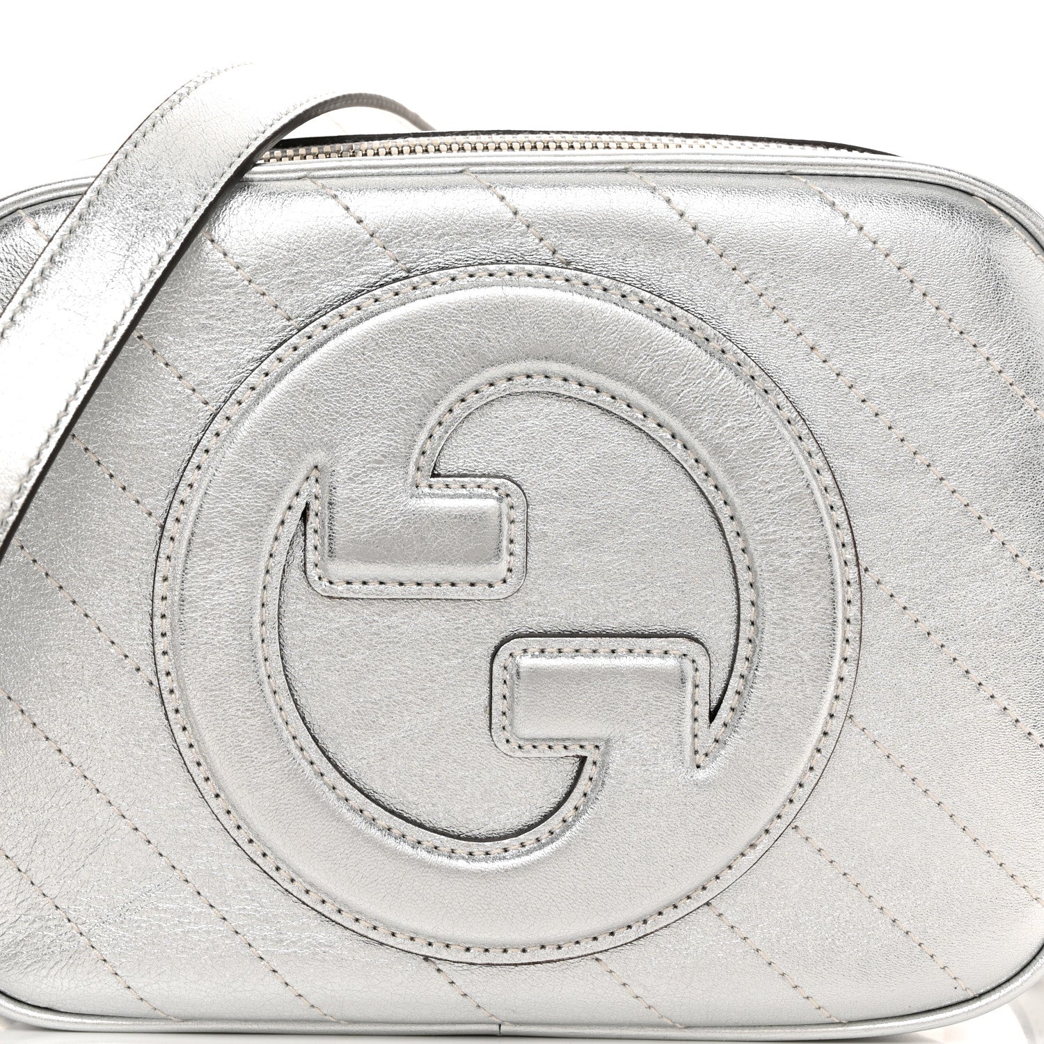 Gucci Metallic Sakai Be Green Calfskin Diagonal Stitched Small Blondie Shoulder Bag Silver 8 of 10