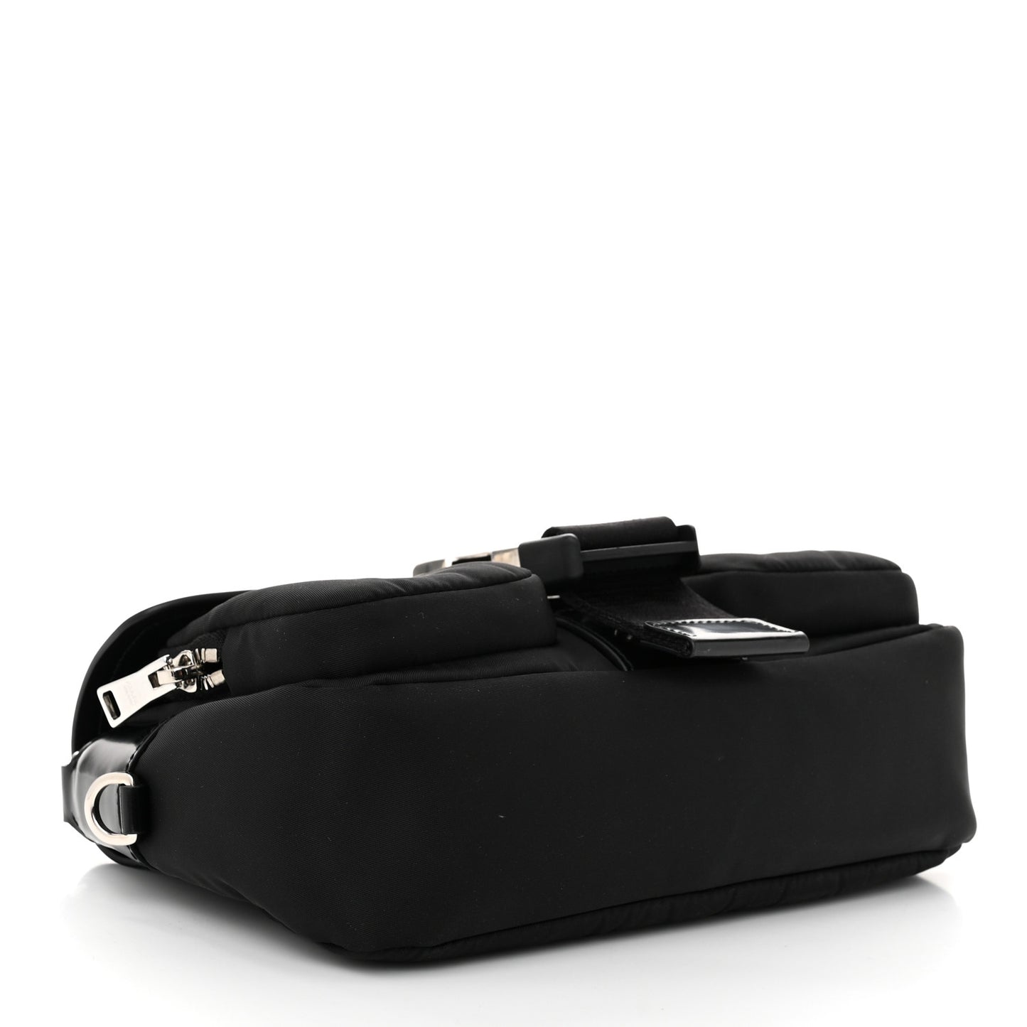 Re-Nylon Spazzolato Double Pocket Buckle Shoulder Bag Black