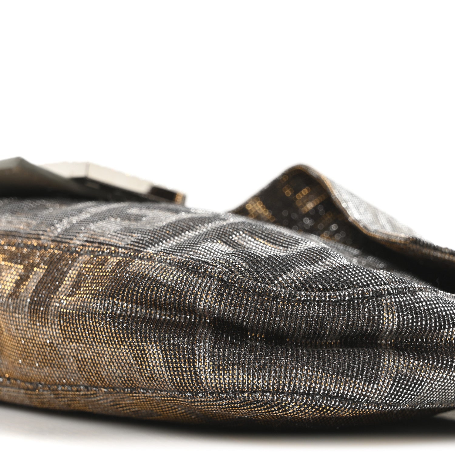 Fendi Metallic Lurex Zucca Vitello Baguette Oro Argento 18 of 19