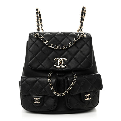 Chanel Calfskin Quilted Medium Duma Pockets Drawstring Backpack Black 1 of 10