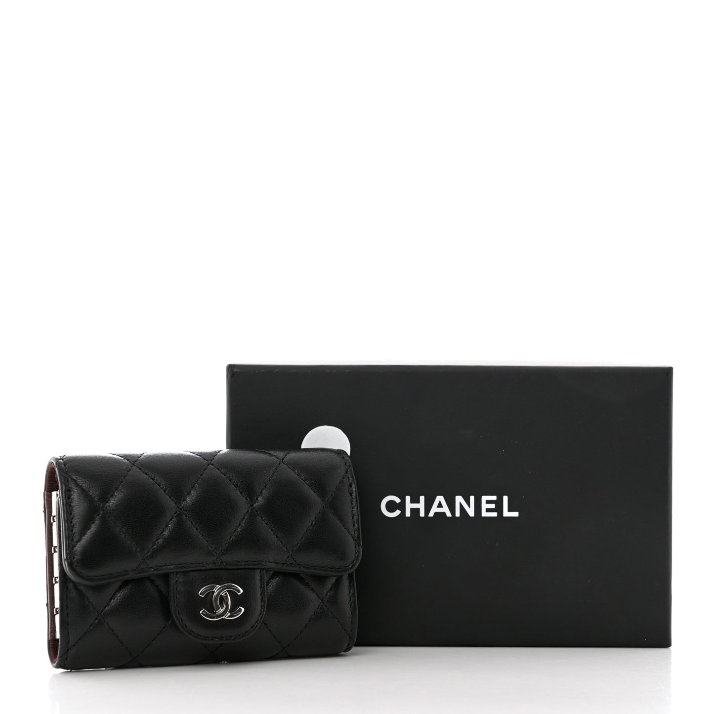Lambskin Quilted 4 Key Holder Black