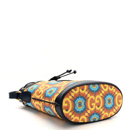 Gucci GG Supreme Kaleidoscope Calfskin Script Logo Gucci 100 Bucket Drawstring Bag Blue Orange Multicolor Blue Agata 5 of 11