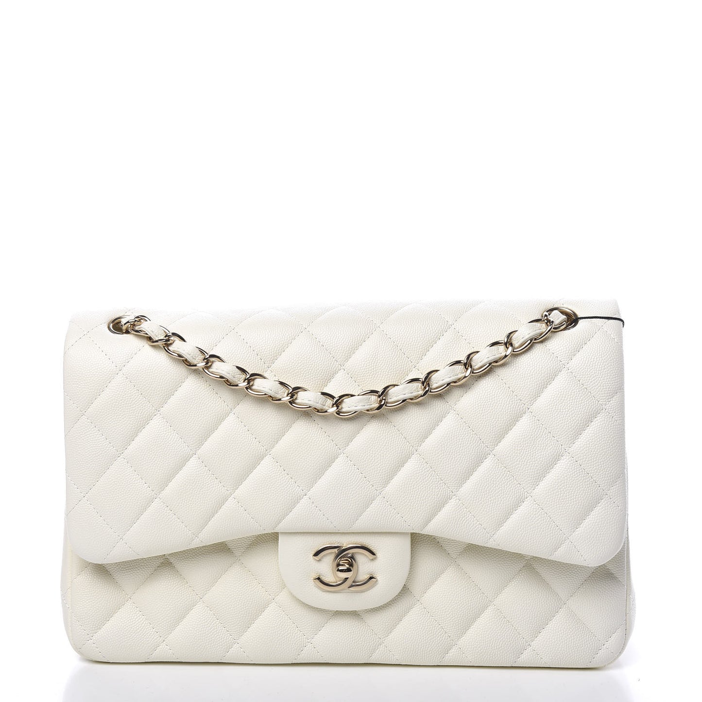 Caviar Quilted Jumbo Double Flap White