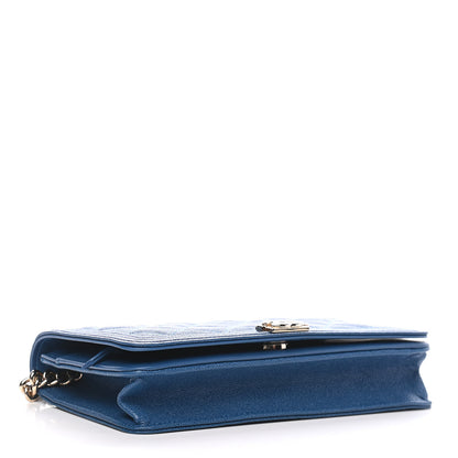 Chanel Caviar Quilted Boy Wallet On Chain WOC Blue 4 of 9