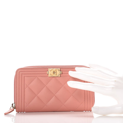 Chanel Caviar Quilted Boy Small Zip Around Wallet Pink 2 of 8