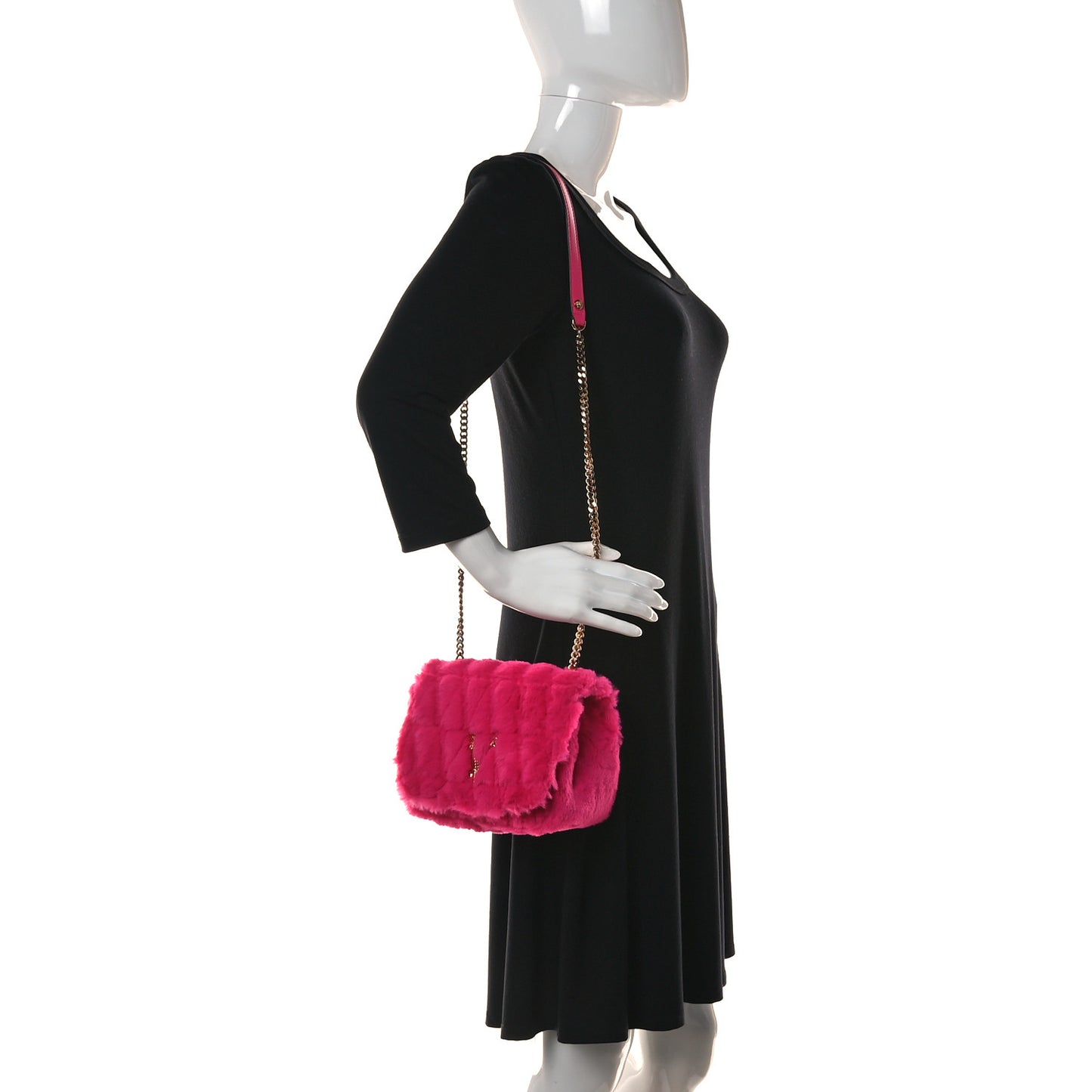 Faux Fur Quilted Virtus Shoulder Bag Fuxia